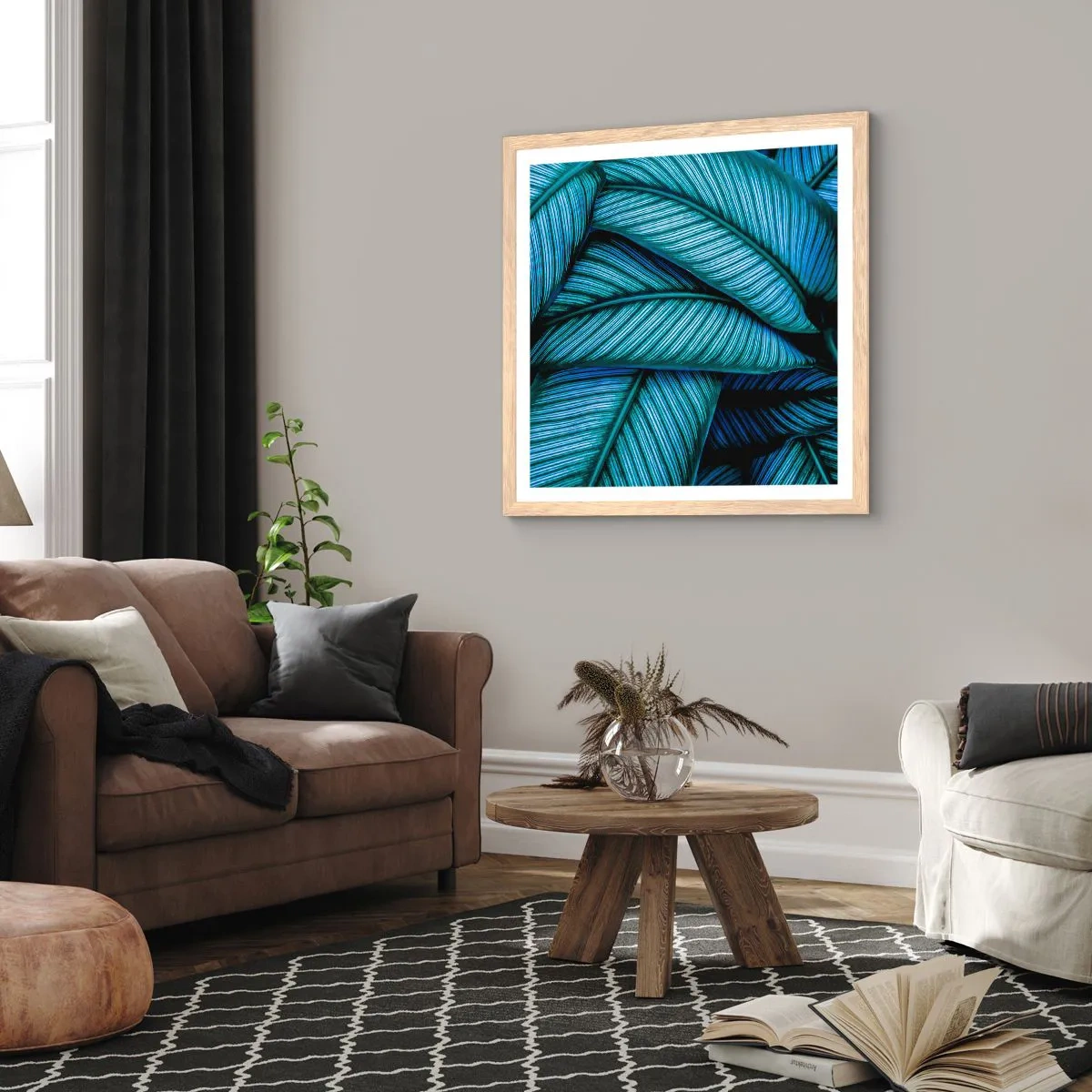 Pôster com moldura de carvalho claro - Linhas de vida - 40x40 cm