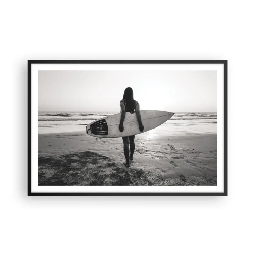 Pôster com moldura preta - Filha da onda do mar - 91x61 cm