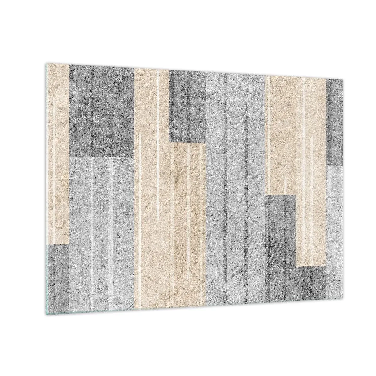 Quadro em vidro - Listras geométricas em tons de cinza e bege - 70x50cm - Composição: mantenha vertical - Decoração de parede moderna para a sala de estar e quarto ARTTOR