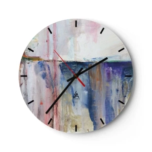 Relógio de parede - Relógio em vidro - Uma composição pictórica com toques de cor em tons de azul e rosa. - 30x30cm - Impressões coloridas e associações - Decoração de parede moderna para a sala de estar, cozinha e quarto ARTTOR
