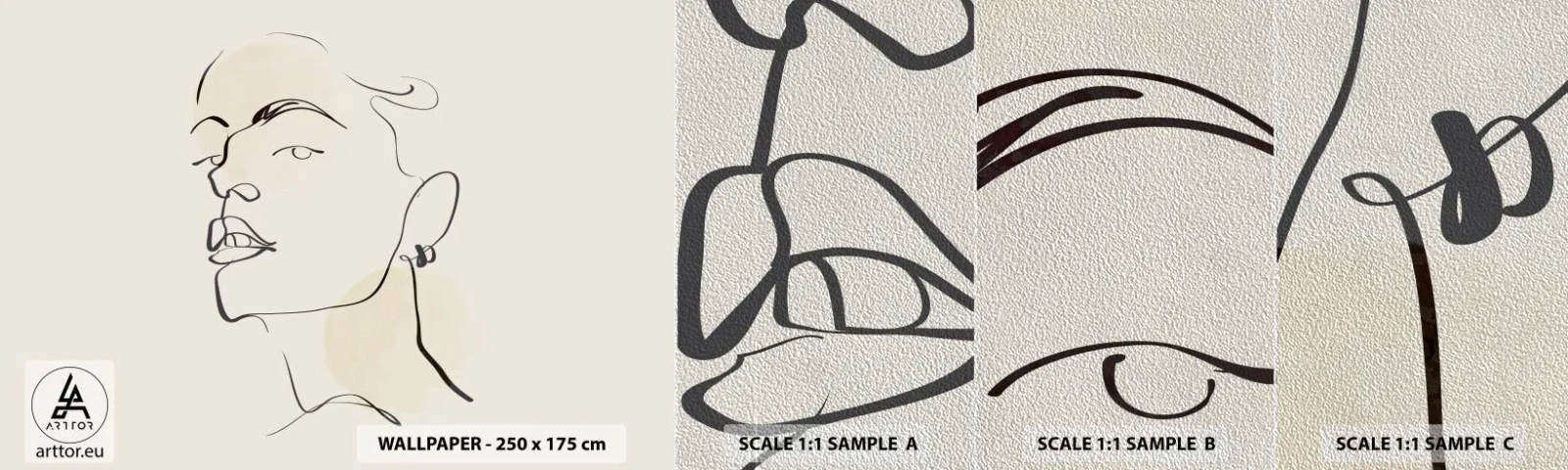 Amostra de papel de parede Premium Sand - Olhar orgulhoso - Rosto de Mulher, Retrato de uma mulher, Gráficos - 100x30 cm