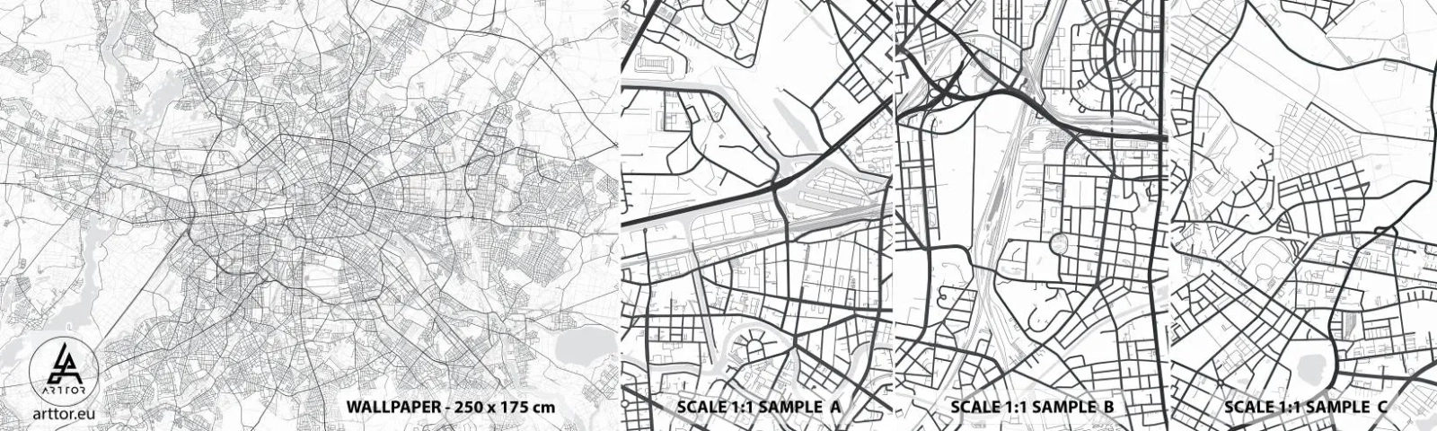 Amostra de Papel de Parede Standard Eco - Flor de Berlim - Cidade, Mapa da cidade, Berlim - 100x30 cm