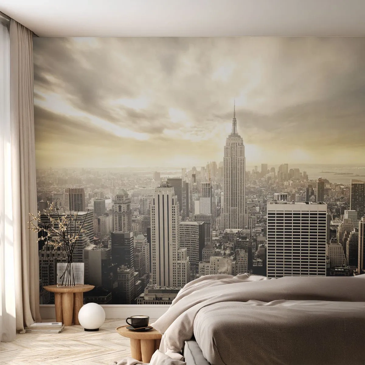 Papel de Parede Autocolante Deluxe Sticker - Nova Iorque em tons de cinza - Cidade, Nova Iorque, Manhattan - 250x175 cm