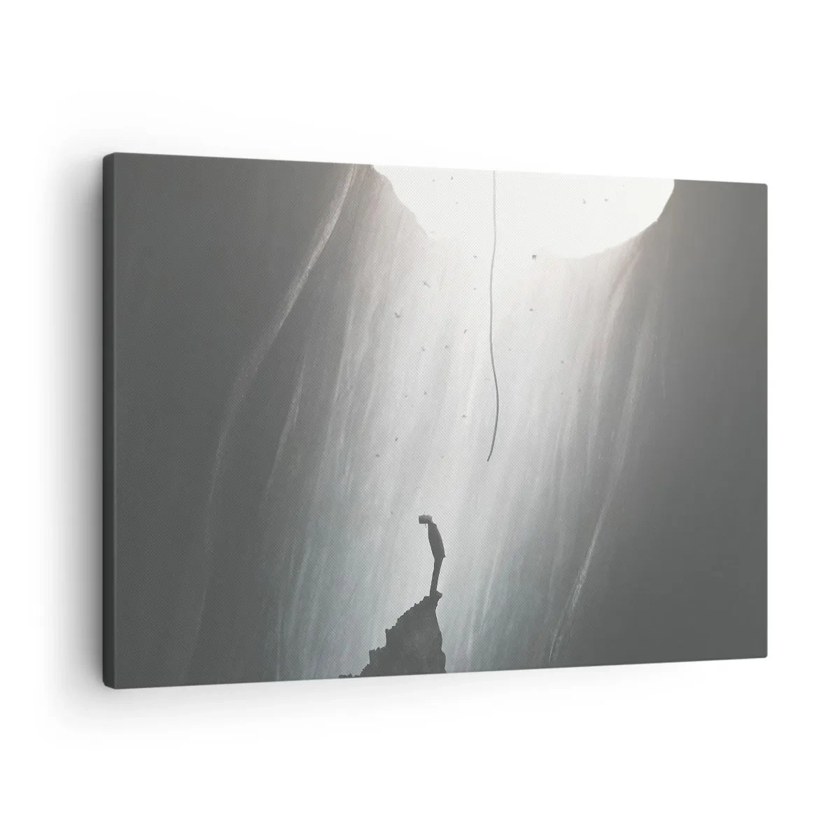Quadro em tela - Silhueta de um homem no chão de uma caverna com vista para a luz - 70x50cm - Sempre há uma saída - Decoração de parede moderna para a sala de estar e quarto ARTTOR