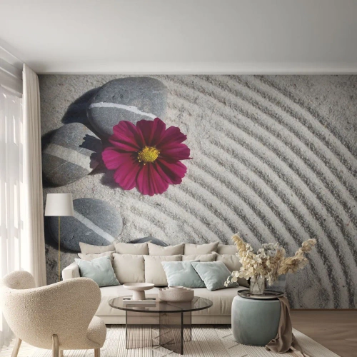 Papel de Parede Autocolante Deluxe Sticker - Energia e paz do círculo mágico da natureza - Flores, Areia, Pedras - 100x70 cm