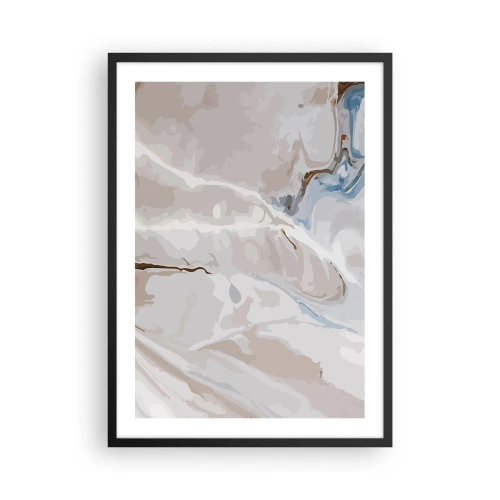 Pôster com moldura preta - Padrão de mármore em delicados tons de bege e azul - 50x70cm - Meandros azuis sob branco - Decoração de parede moderna para a sala de estar e quarto ARTTOR
