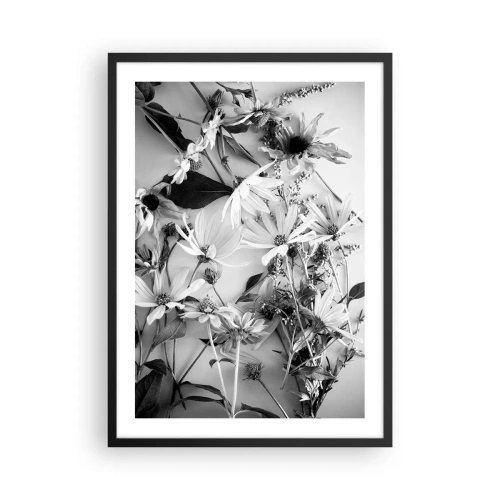 Pôster com moldura preta - Flores pretas e brancas dispostas em um arranjo artístico - 50x70cm - Não é um ramo de flores - Decoração de parede moderna para a sala de estar e quarto ARTTOR