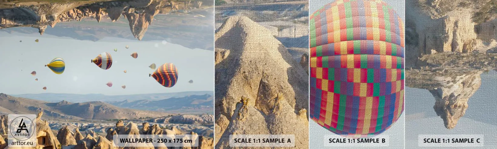 Amostra de papel de parede Premium Canvas - Tudo é possível aqui - Abstração, Balões, Paisagem - 100x30 cm