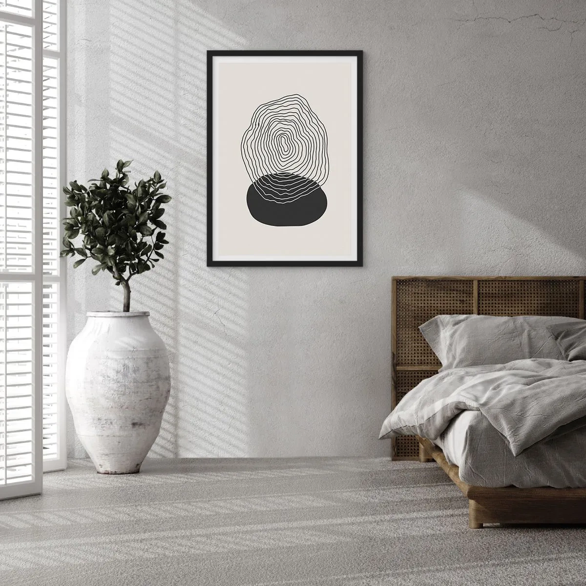 Pôster com moldura preta - Linhas pretas criando uma forma abstrata em um fundo claro - 50x70cm - Duração e vibração - Decoração de parede moderna para a sala de estar e quarto ARTTOR