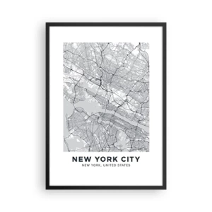 Pôster com moldura preta - Um mapa minimalista da cidade de Nova York - 50x70cm - Anatomia de uma metrópole - Decoração de parede moderna para a sala de estar e quarto ARTTOR