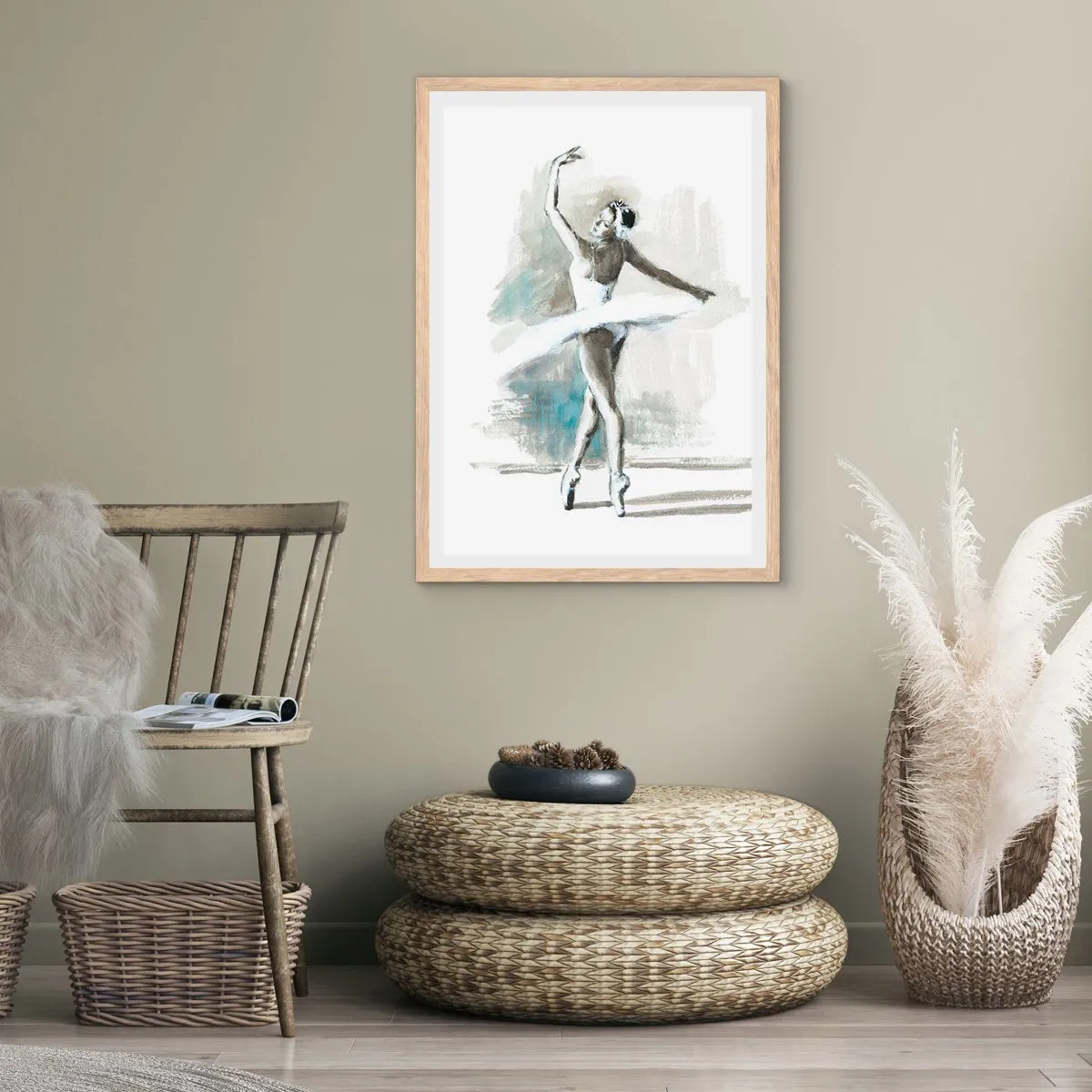 Pôster com moldura de carvalho claro - Encantada num cisne - 61x91 cm