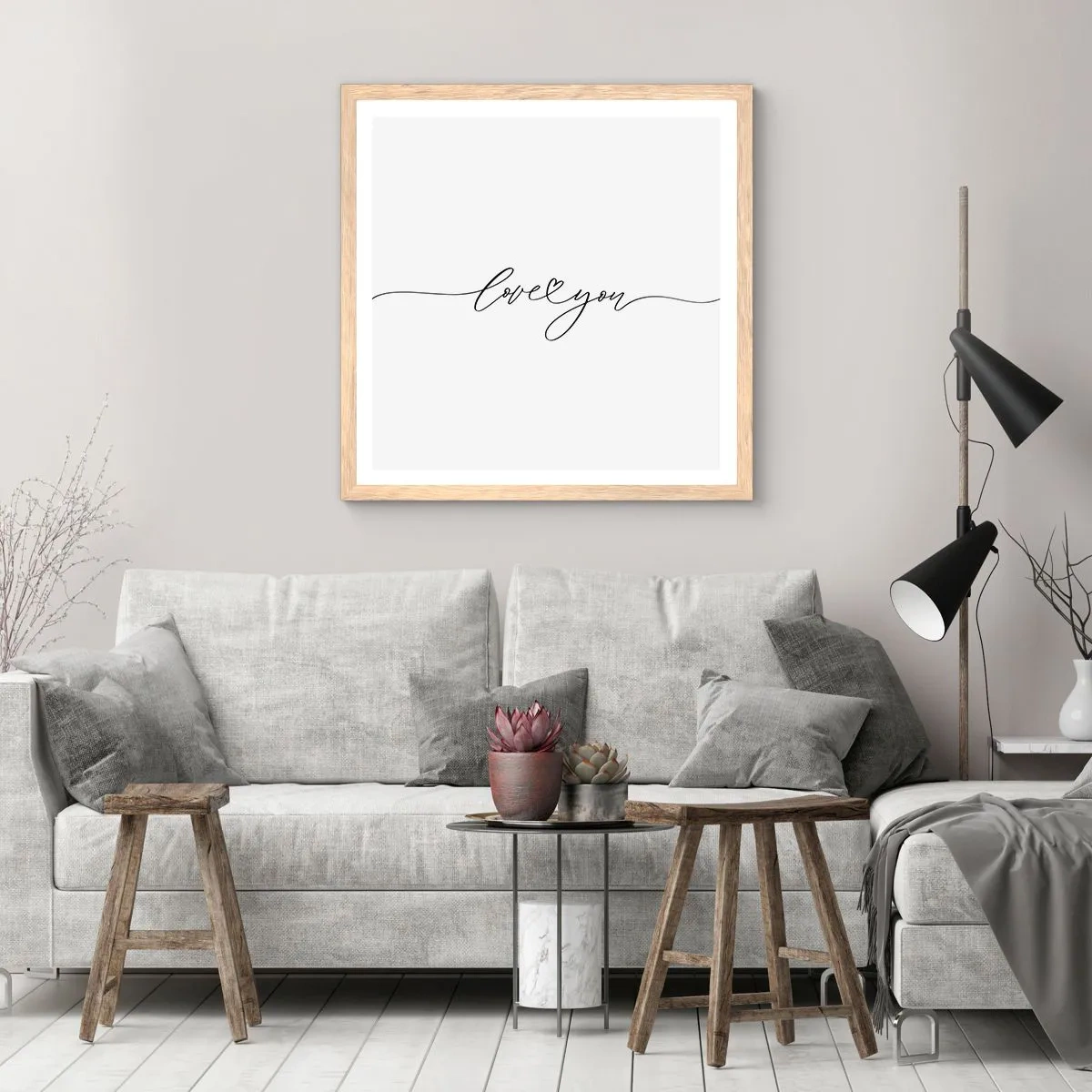 Pôster com moldura de carvalho claro - Preto e branco - 50x50 cm