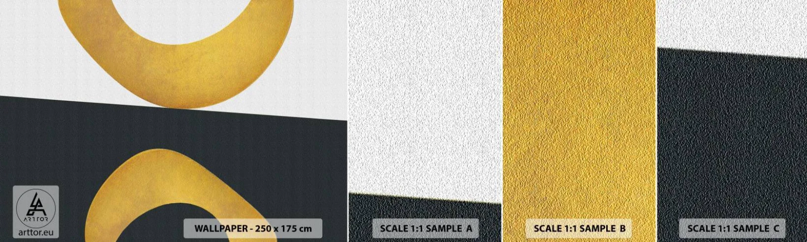 Amostra de Papel de Parede Standard Eco - Primeiro: ouro - Abstração, Formas, Rodas - 100x30 cm