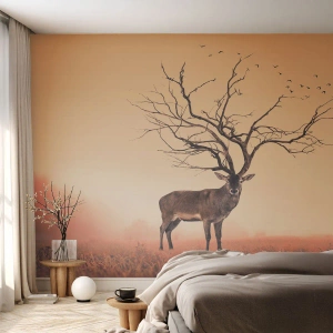 Papel de Parede Premium Canvas - Cervo - o espírito eterno da floresta - Abstração, Cervo, Natureza - 100x70 cm