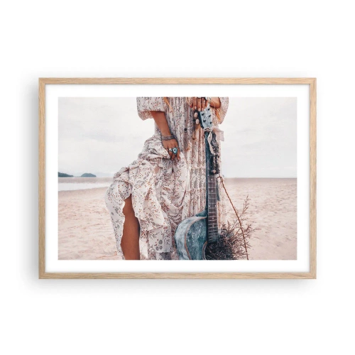 Pôster com moldura de carvalho claro - Flores a caminho - 70x50 cm