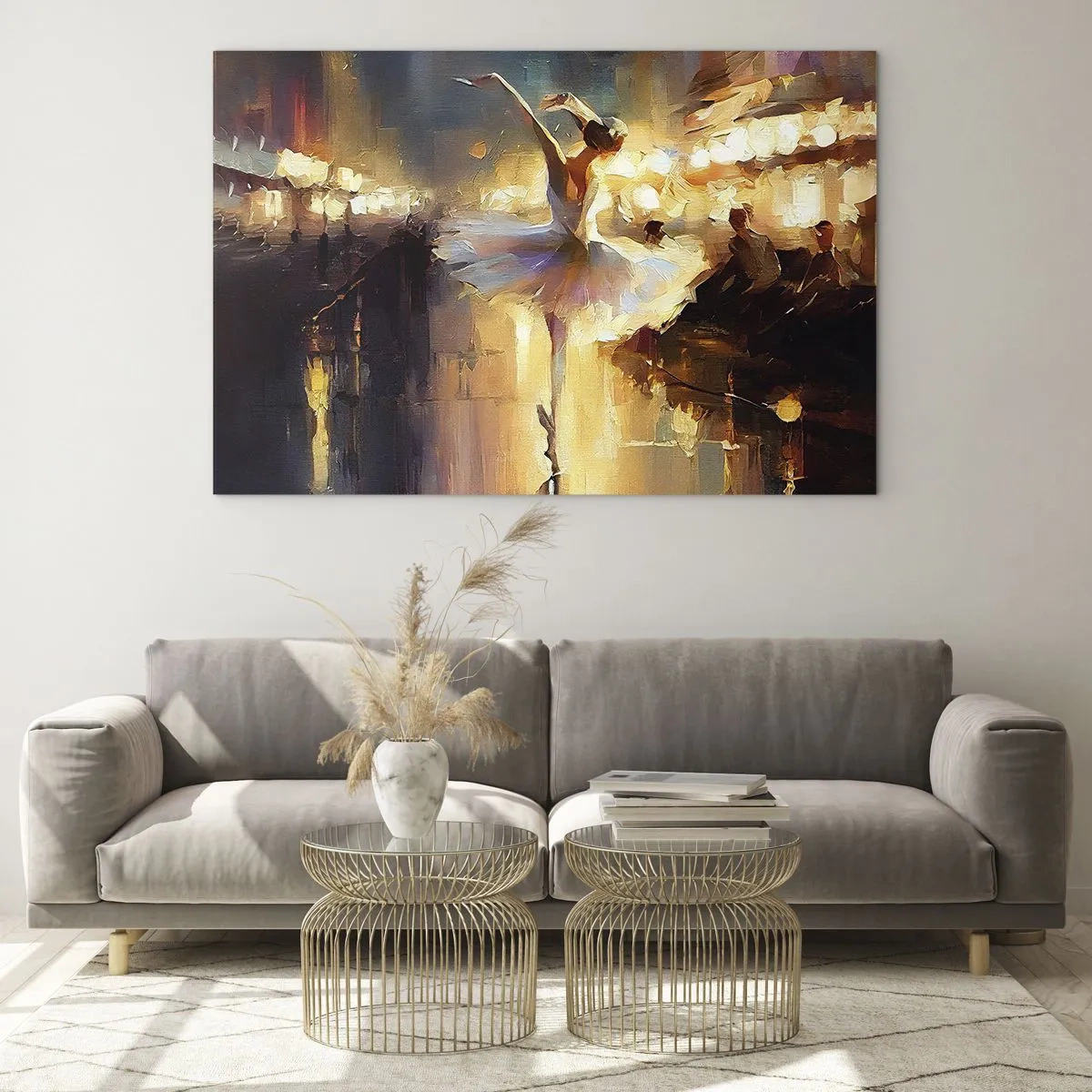 Quadro em vidro - Bailarina à luz das luzes da cidade - 70x50cm - Milagre na rua - Decoração de parede moderna para a sala de estar e quarto ARTTOR