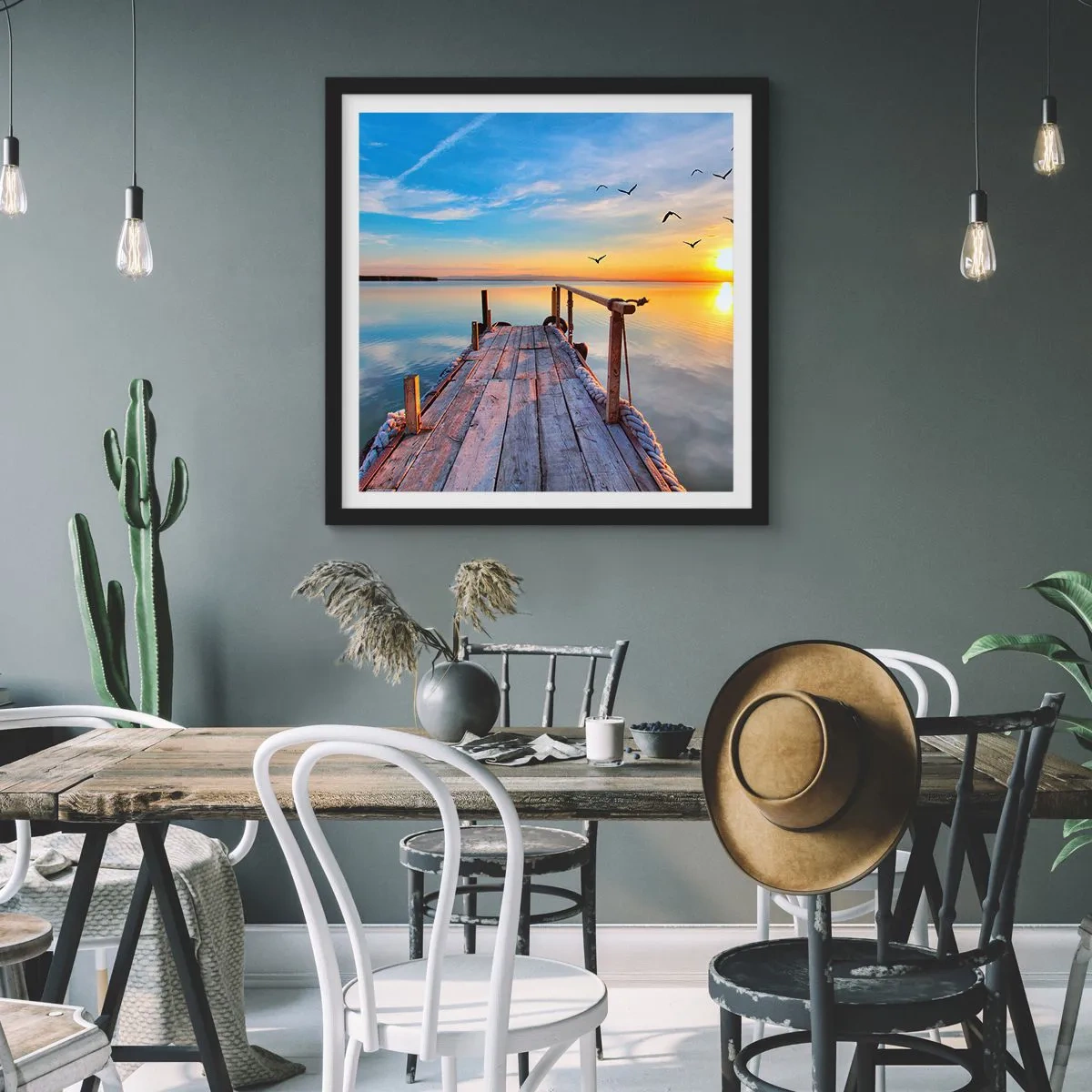 Pôster com moldura preta - Caminhando em direção ao sol - 60x60 cm