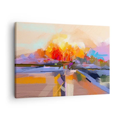 Quadro em tela - Uma paisagem abstrata com cores intensas de outono. - 70x50cm - O outono chegou - Decoração de parede moderna para a sala de estar e quarto ARTTOR