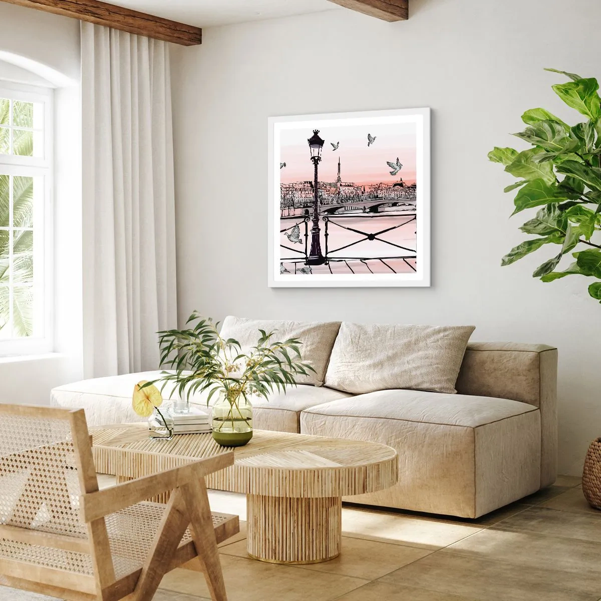 Pôster em moldura branca - Sobre os telhados de Paris - 60x60 cm