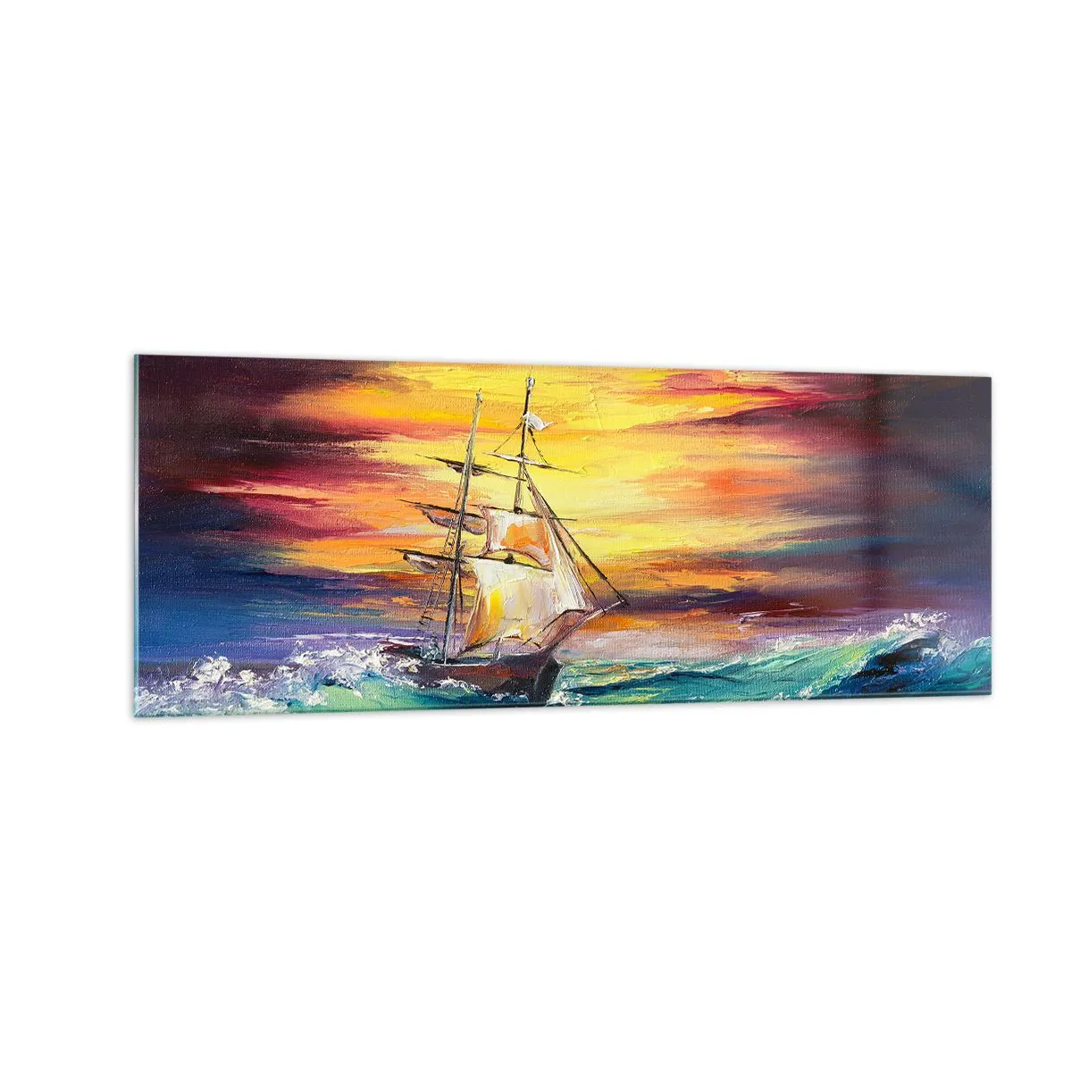 Quadro em vidro - Corajosamente contra as ondas - 140x50 cm