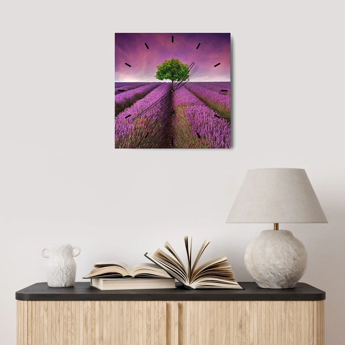 Relógio de parede - Relógio em vidro - Nos campos de lavanda - 30x30 cm
