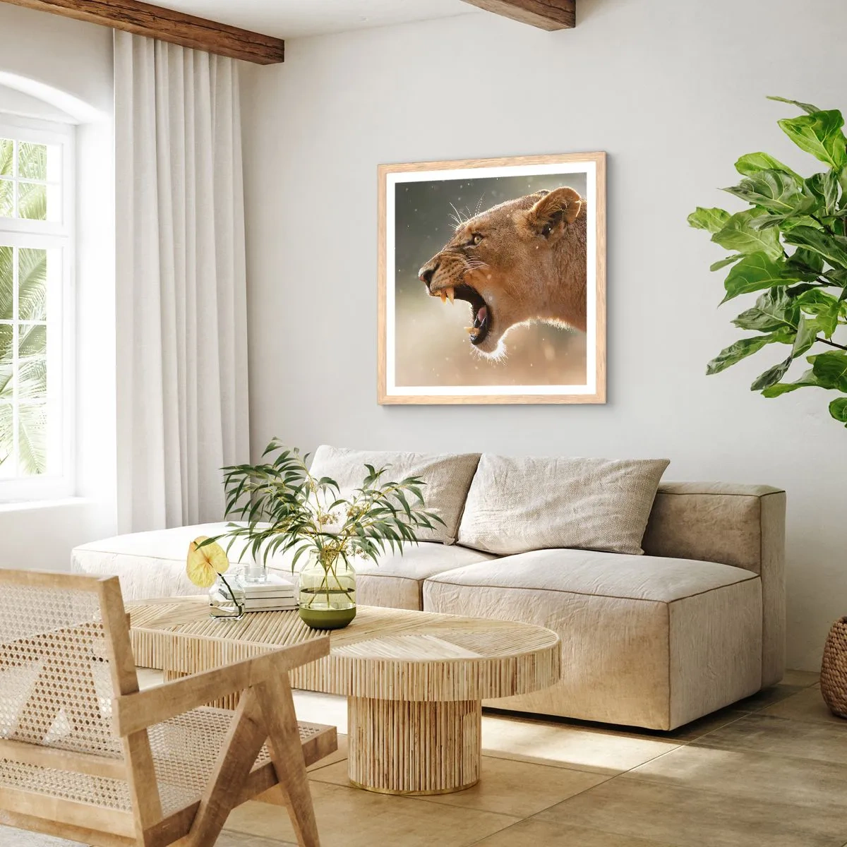 Pôster com moldura de carvalho claro - Tente não ouvir - 60x60 cm