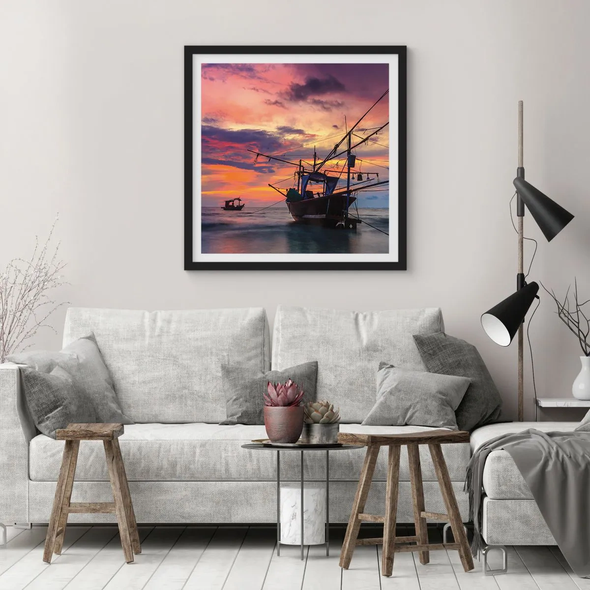 Pôster com moldura preta - Noite exótica - 60x60 cm