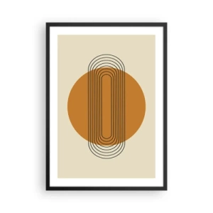 Pôster com moldura preta - Padrão geométrico com círculos e linhas laranja - 50x70cm - O plano perfeito - Decoração de parede moderna para a sala de estar e quarto ARTTOR