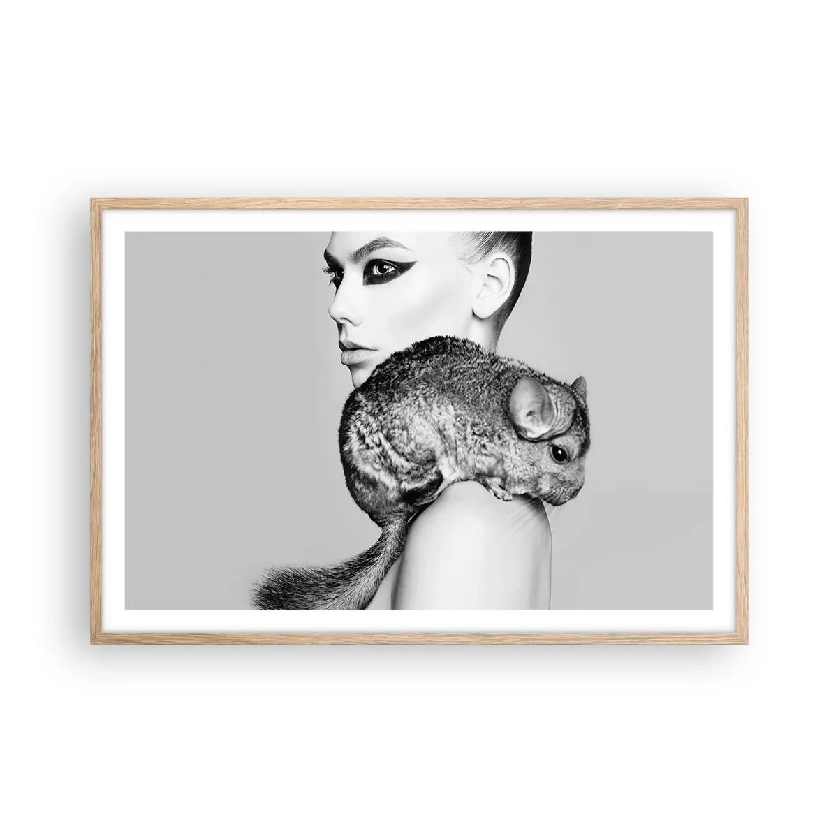 Pôster com moldura de carvalho claro - A dama com a chinchila - 91x61 cm