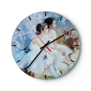 Relógio de parede - Relógio em vidro - Uma pintura de duas bailarinas em repouso, feita em cores pastéis. - 30x30cm - O descanso dos jovens cisnes  - Decoração de parede moderna para a sala de estar, cozinha e quarto ARTTOR