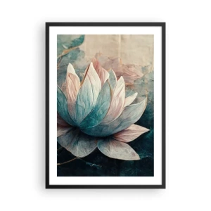 Pôster com moldura preta - Uma delicada flor de lótus com uma aura mística - 50x70cm - Estrelas do lago - Decoração de parede moderna para a sala de estar e quarto ARTTOR