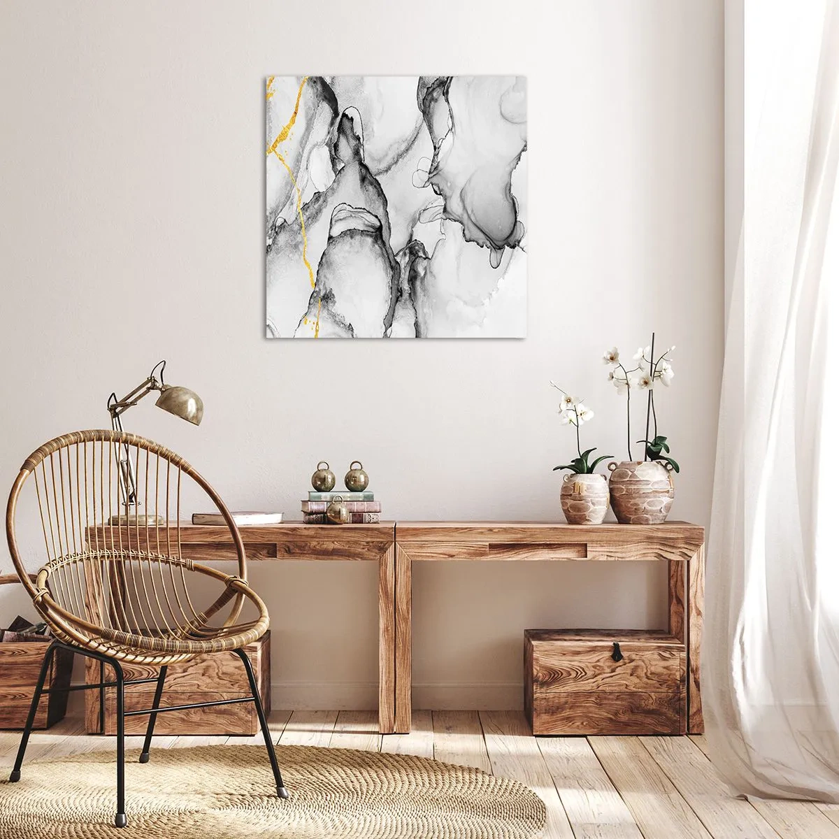 Quadro em tela - Composição dourada - 30x30 cm
