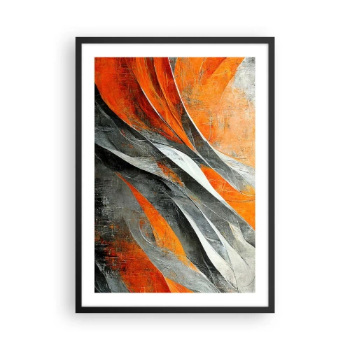 Pôster com moldura preta - Abstração dinâmica em tons de laranja e cinza - 50x70cm - Calor e frio - Decoração de parede moderna para a sala de estar e quarto ARTTOR