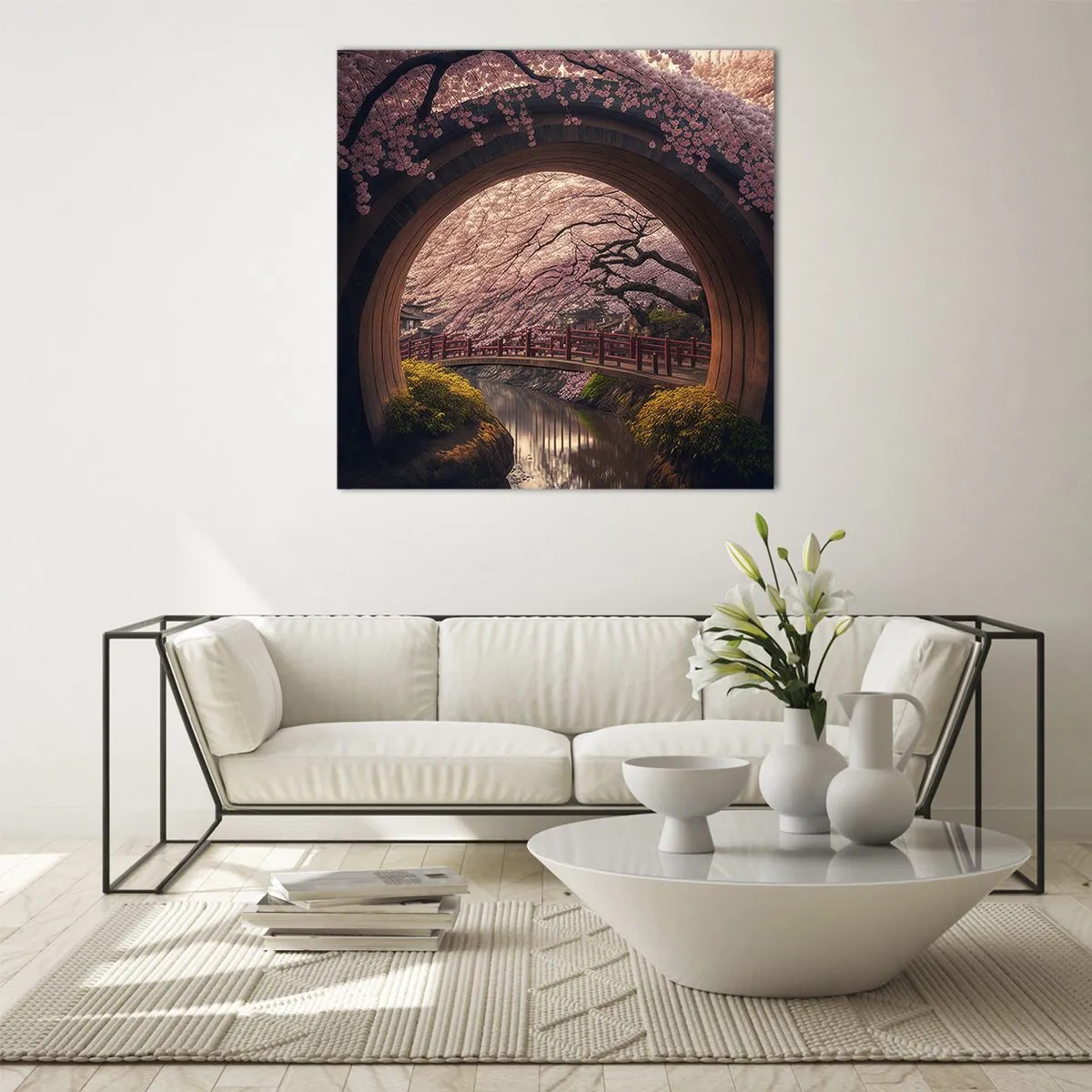 Quadro em vidro - Primavera japonesa - 30x30 cm