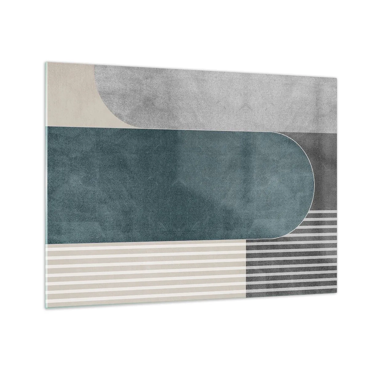 Quadro em vidro - Forma geométrica em tons de cinza, bege e verde - 70x50cm - Composição ao nível - Decoração de parede moderna para a sala de estar e quarto ARTTOR