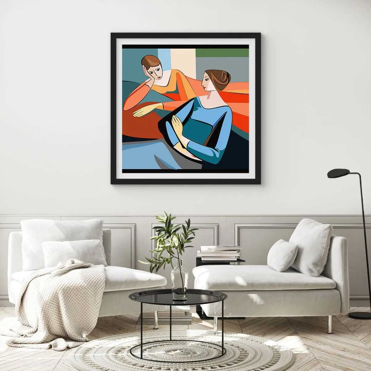 Pôster com moldura preta - Um momento de confiança - 60x60 cm