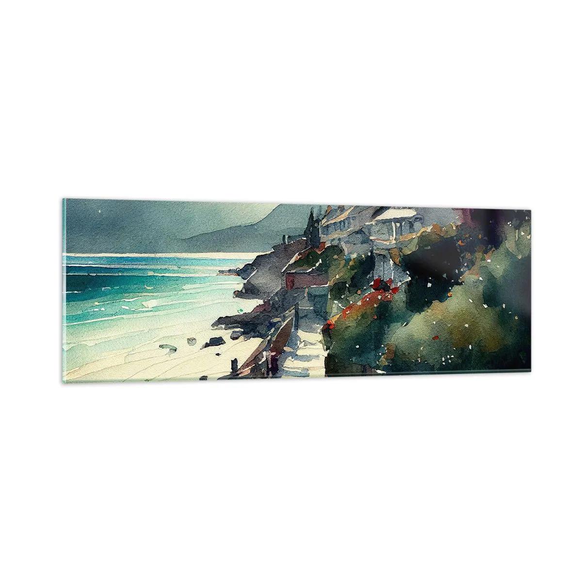 Quadro em vidro - Cidade mediterrânea - 90x30 cm