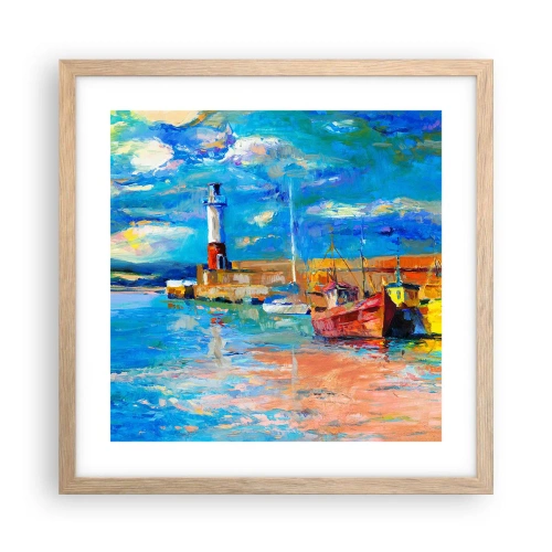 Pôster com moldura de carvalho claro - Tarde na baía do arco-íris - 40x40 cm