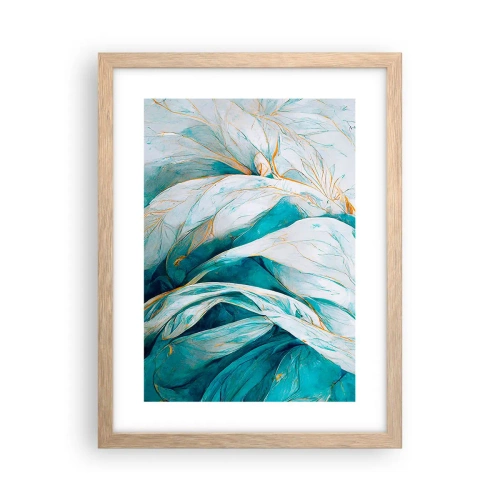 Pôster com moldura de carvalho claro - Abstração azul com lema dourado - 30x40 cm