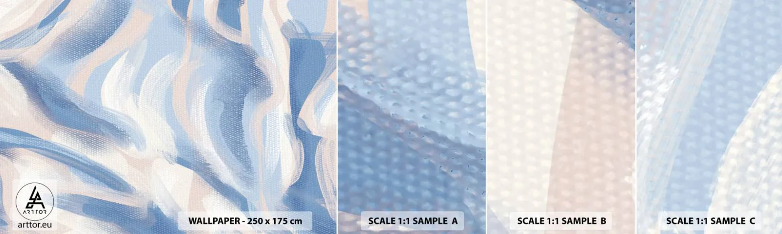 Amostra de Papel de Parede Standard Eco - Ondas azuis - Pastel, Minimalismo, Pedaço - 100x30 cm