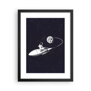 Pôster com moldura preta - Surfista espacial - 30x40 cm