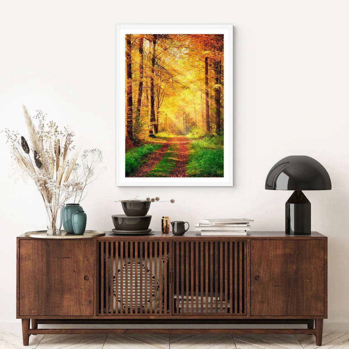 Pôster em moldura branca - Silêncio dourado da floresta - 61x91 cm