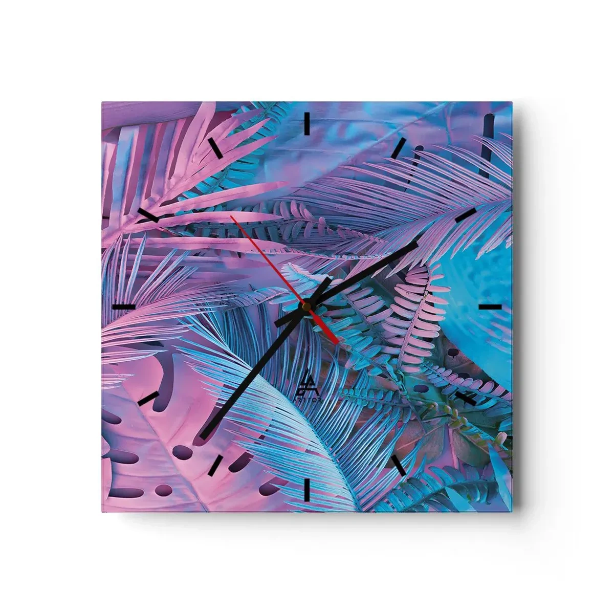 Relógio de parede - Relógio em vidro - Trópicos em rosa e azul - 30x30 cm