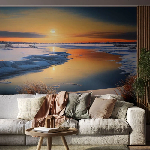 Papel de Parede Premium Sand - Pôr do sol de inverno - Inverno, Rio, Paisagem - 300x210 cm