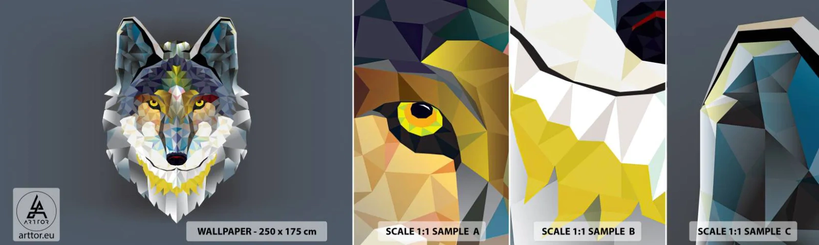 Amostra de Papel de Parede Standard Eco - Quem não quer ser lobo, não lhe veste a pele - Abstração, Lobo, Animais - 100x30 cm