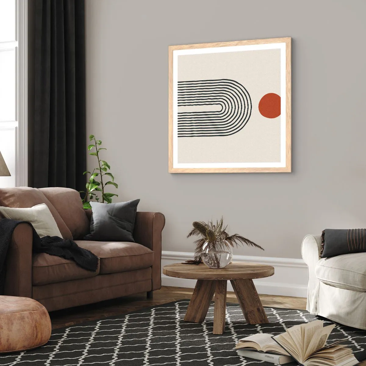 Pôster com moldura de carvalho claro - Magnetismo de formas e cores - 60x60 cm
