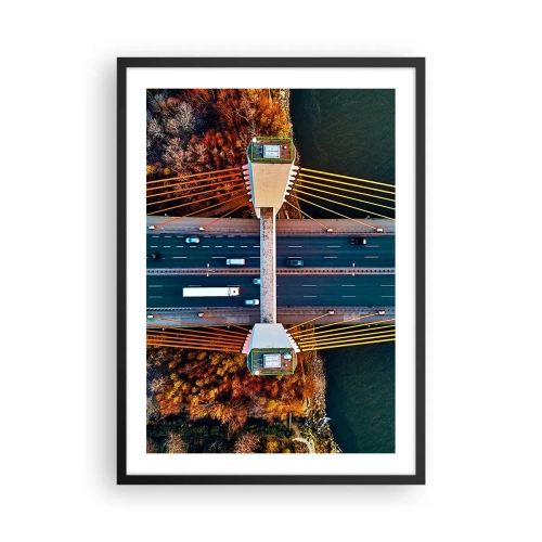 Pôster com moldura preta - Vista superior de uma ponte moderna com carros e cordas amarelas - 50x70cm - Além das águas, além das florestas - Decoração de parede moderna para a sala de estar e quarto ARTTOR