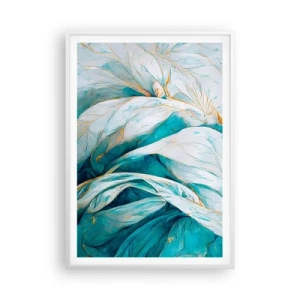 Pôster em moldura branca - Abstração azul com lema dourado - 70x100 cm