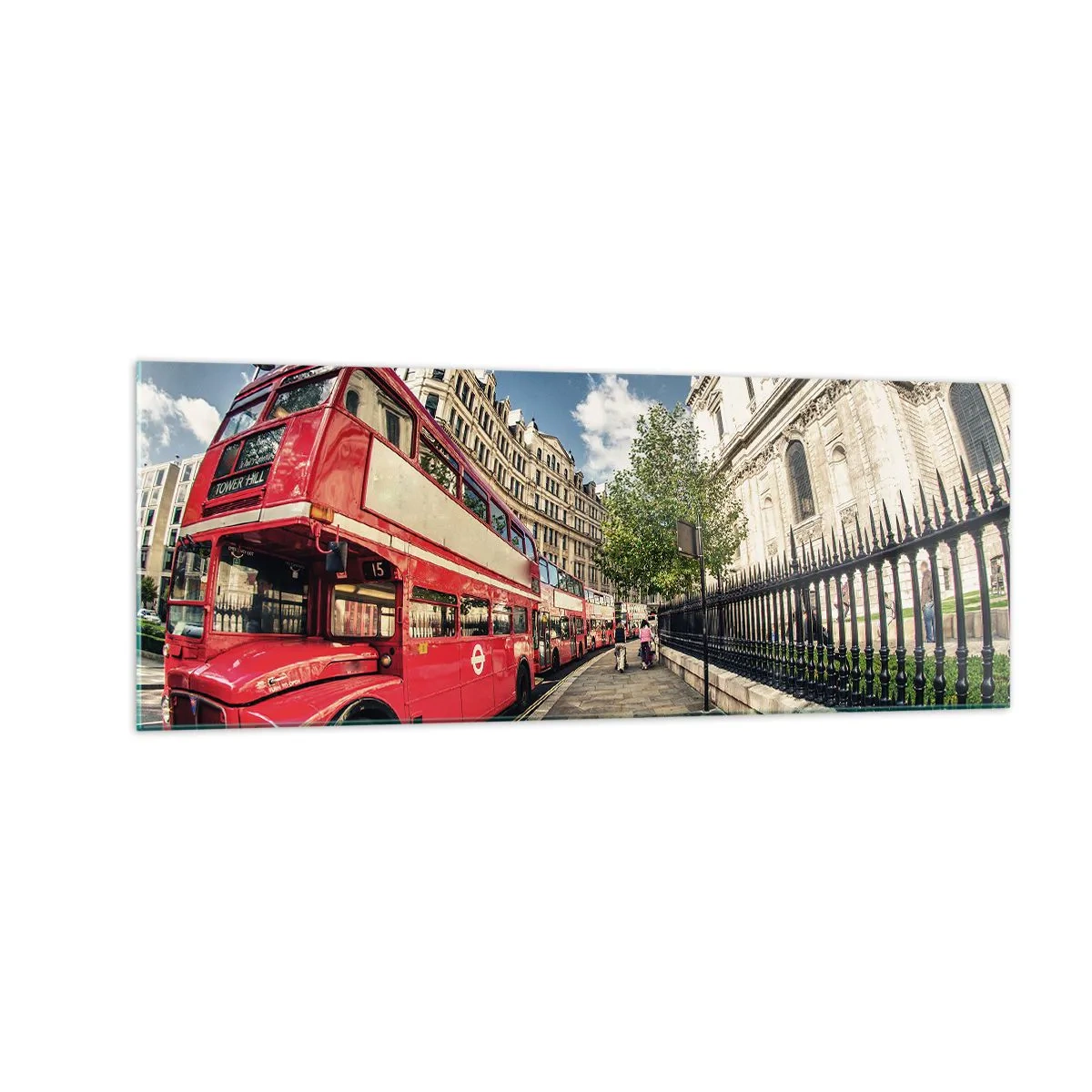 Quadro em vidro - Rua de Londres em cinza e vermelho - 140x50 cm