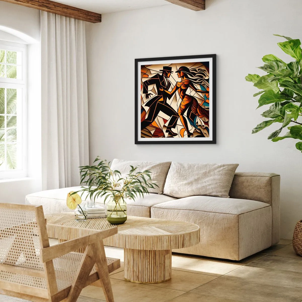 Pôster com moldura preta - Dança de paixão e paixão - 60x60 cm